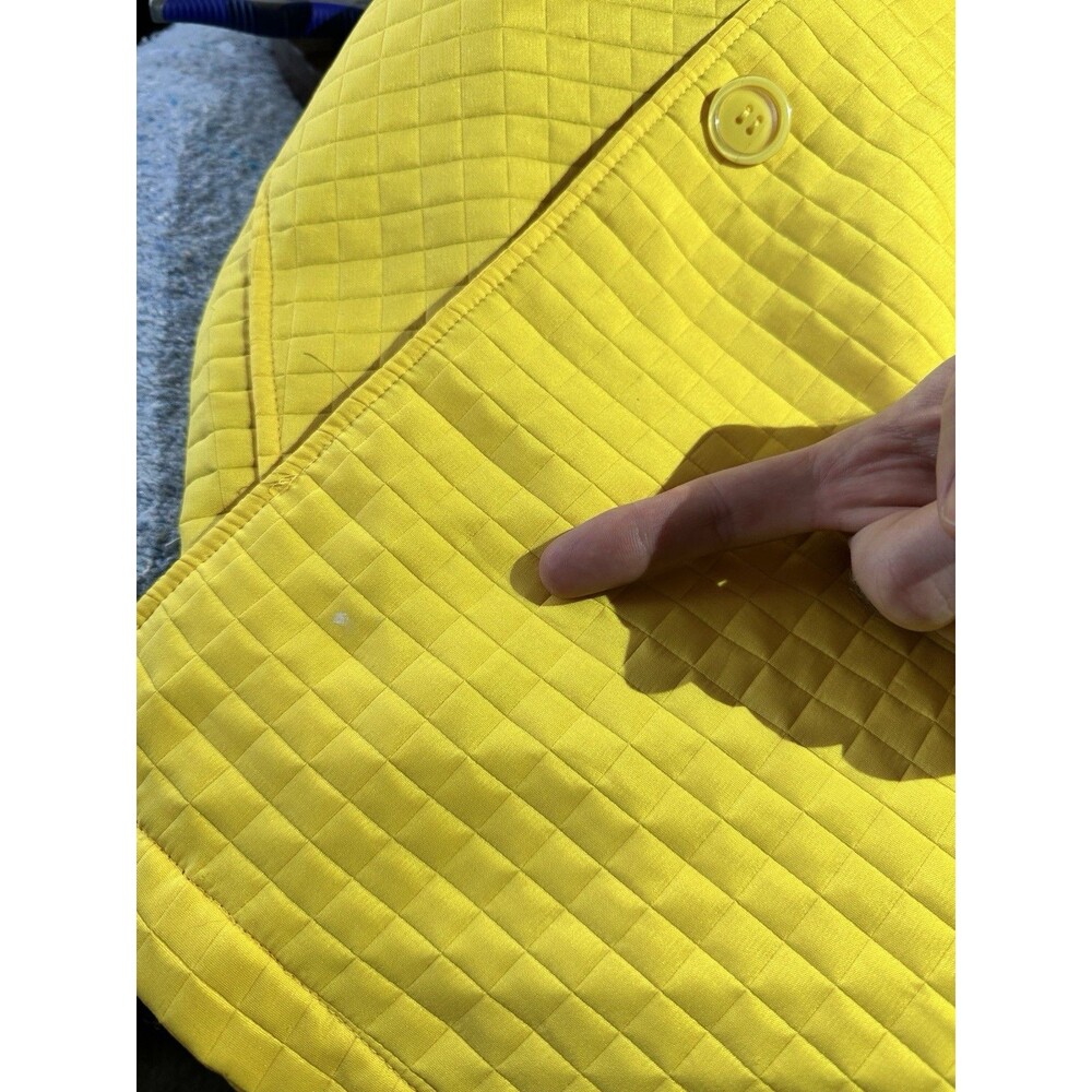 Harve Benard Quilted Coat Women Size 16 Vintage Yellow Grid Textured Long Jacket - Picture 10 of 11